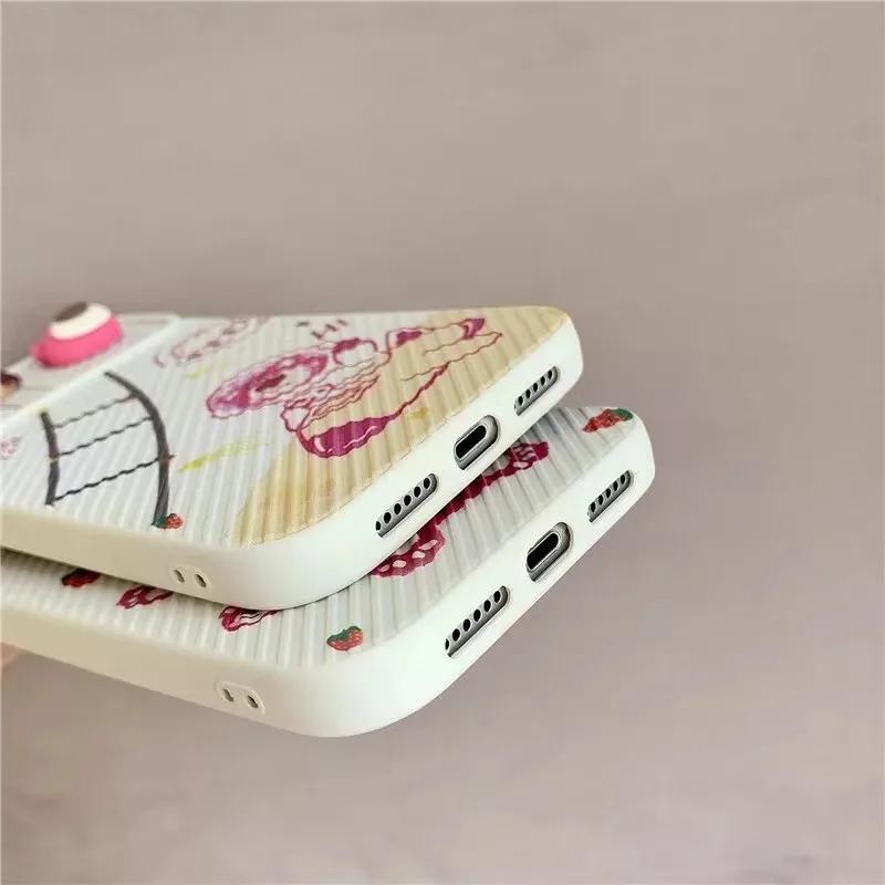 

3D Cute Cartoon Strawberry Space Bear Korean Phone Case For iPhone 12 11 Pro Max Xr X Xs Max 7 8 Puls Cases Soft Silicone Cover
