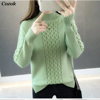 2021autumn winter women half turtleneck sweater solid color long sleeve knitted sweater pullovers female basic bottomed shirt
