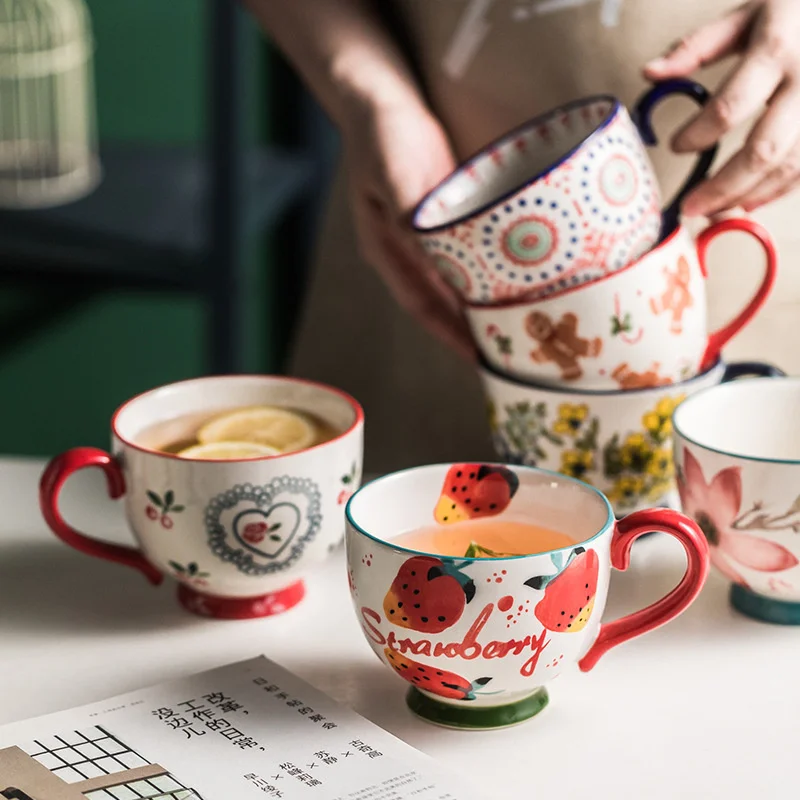 Tazas de t&eacute; de cer&aacute;mica navide&ntilde;a de 480ml para hombre, taza de pan de jengibre pintada a mano a granel, taza divertida de viaje para leche, caf&eacute;, agua, regalos de Navidad para parejas-4