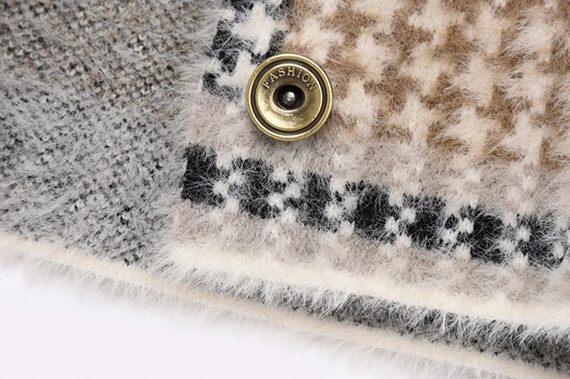 

Fit Plaid Loose Khaki Warm Big Size Jacket New Lapel Long Sleeve Women Coat Fashion Tide Autumn Winter 2021 1DD1014