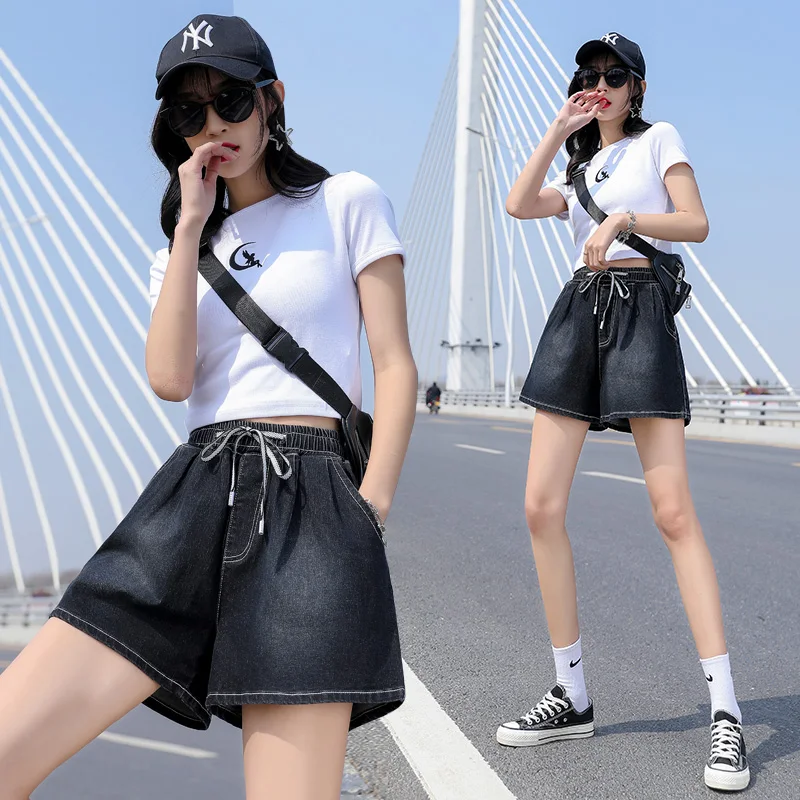

Women High Waisted Shorts Large Size Loose Classic Fashion Casual Denim With Pocket Wide leg Short Jeans
