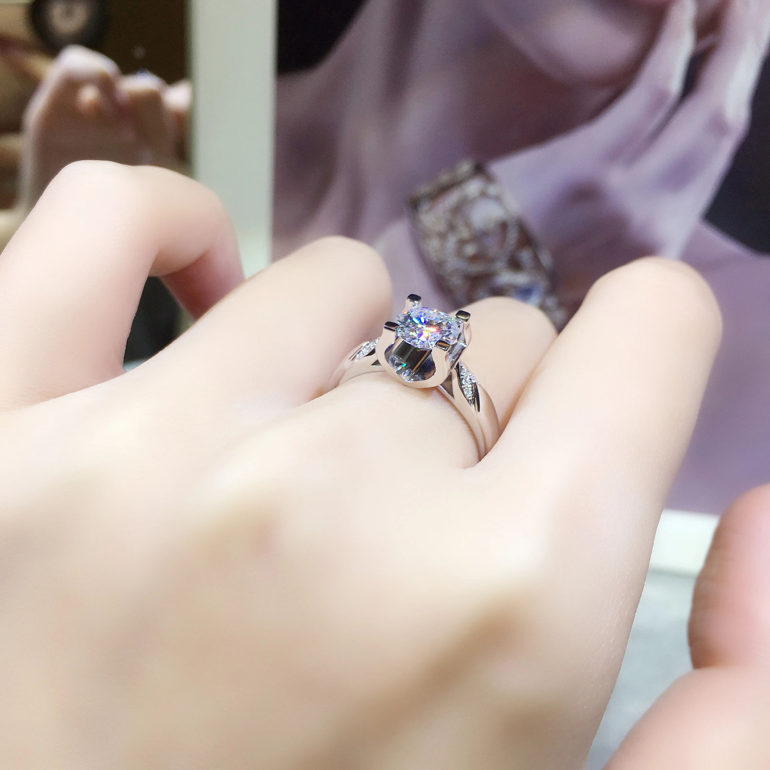 Кольцо из серебра 925 пробы с муассанитом 1 карат 2 карата 3 круглая огранка |