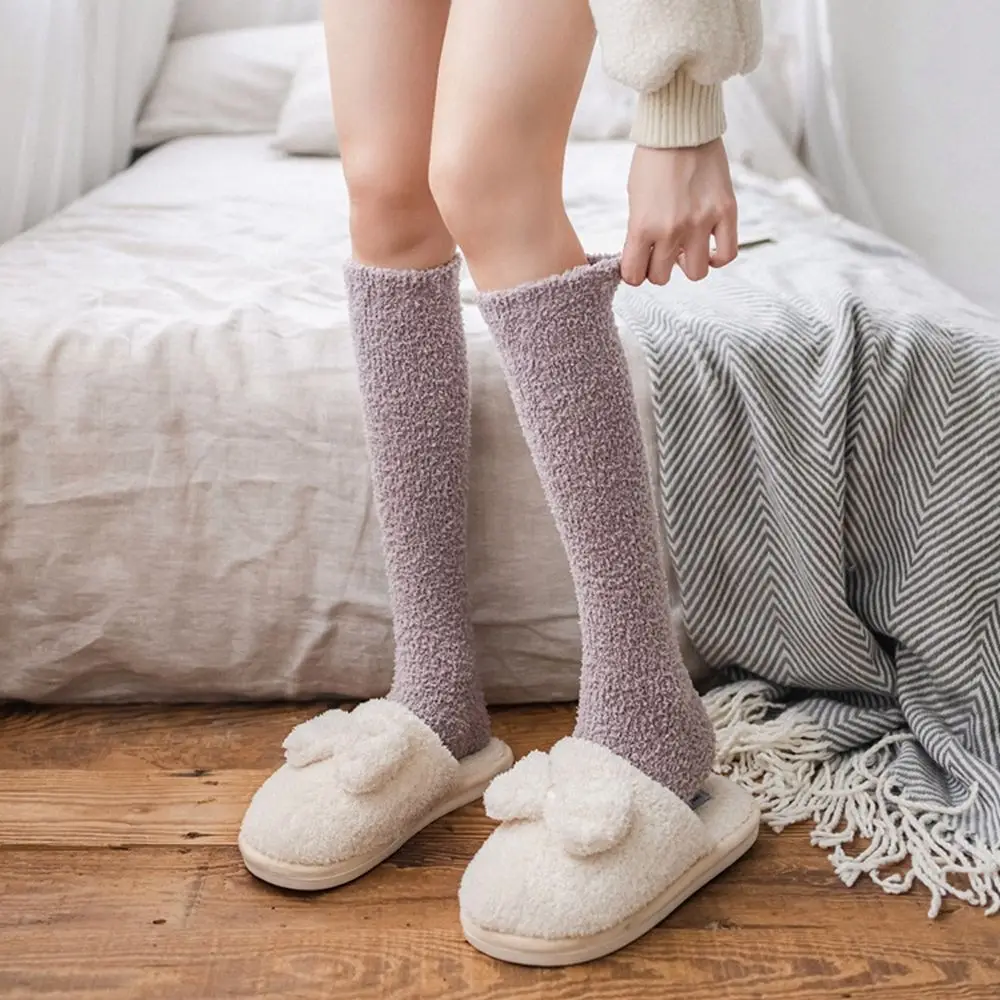 

Женские Простые однотонные флисовые чулки кораллового цвета, осенне-зимние эластичные теплые длинные носки-трубки из искусственной кожи