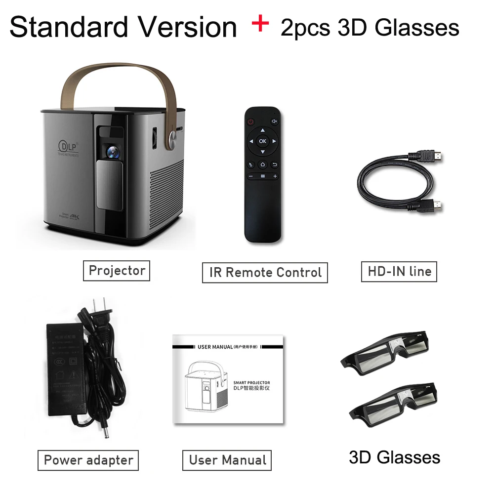Salange P12 HD Led проектор мини-проектор 3D Android проектор DLP 1280*720P Wifi 2G+ 16G видео проектор для домашнего кинотеатра - Цвет: add 2pcs 3D Glasses