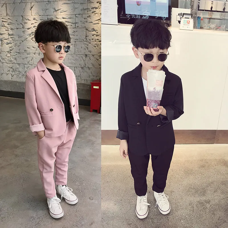 

Baby Formal Wedding Kids Blazers School Suit for A Boy Costume Wear 2-10Y Cotton Children Clothing Set Gift Pink Black Outerwear