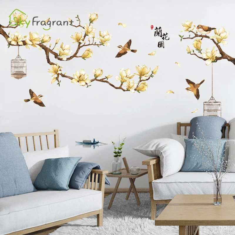 Наклейки на стену в китайском стиле с орхидеями для гостиной детской комнаты