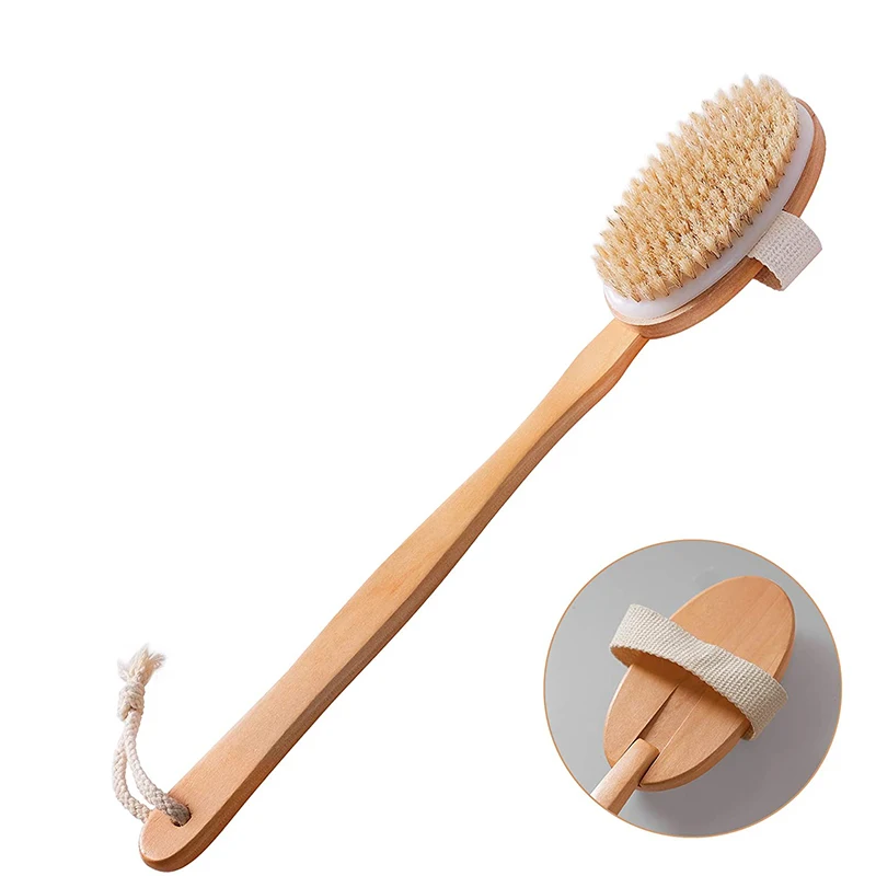 

Natural Bristle Dry Wet Brush Scrubber Anti-cellulite Massager Dead Skin Removal Shower Slimming Back Wood Bath Skin Body Tool