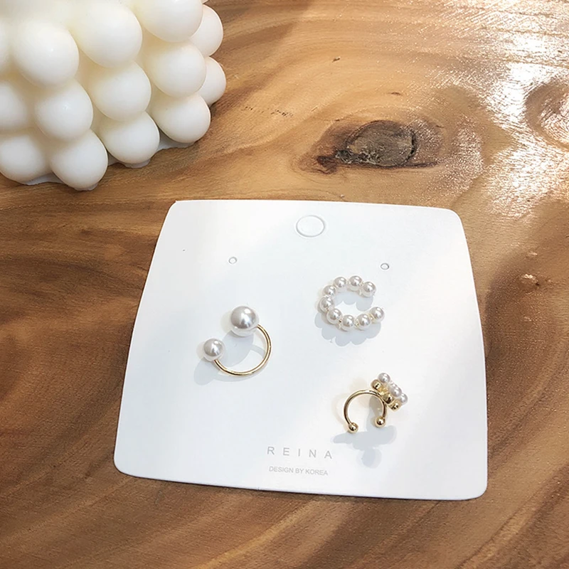 3 шт./компл. корейские милые жемчужные клипсы для женщин элегантные круглые ушей