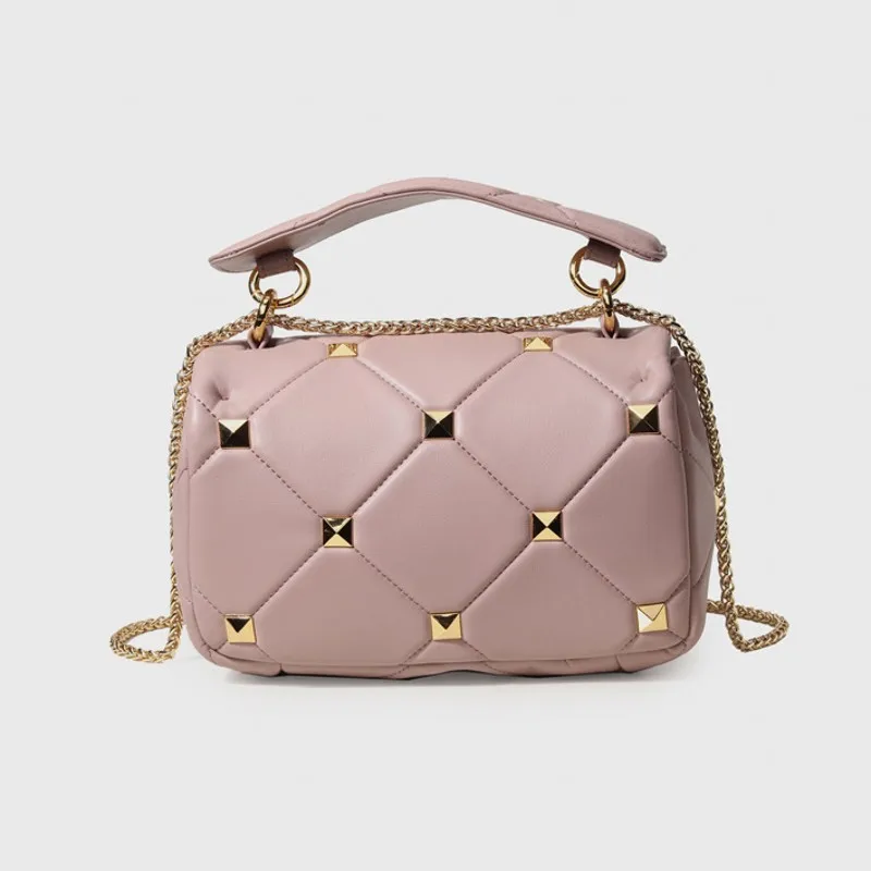 2022 New Genuine Leather Rivet Handbag Diamond Lattice Elegant Crossbody Bags Womens Armpit Concise Shoulder Bag Korean Style | Багаж и