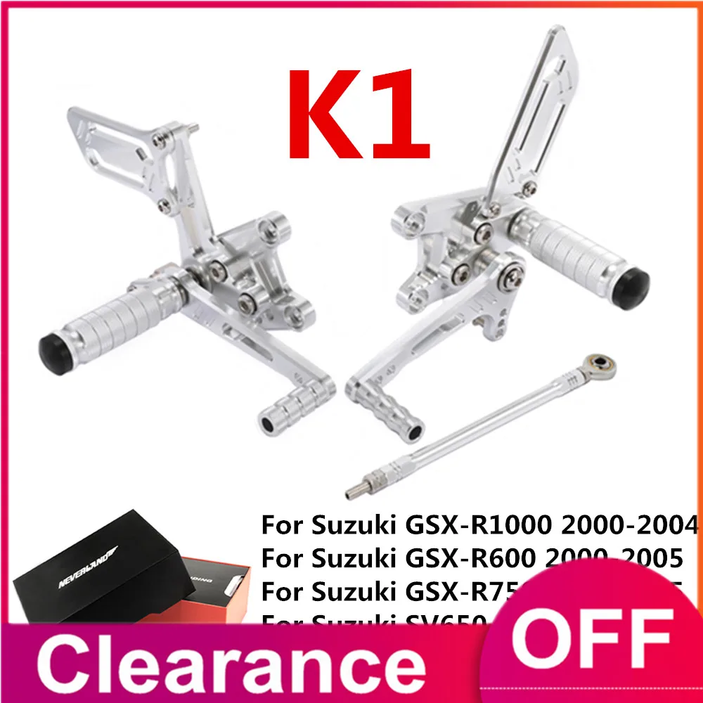 

Motorcycle Footrests CNC Silver Adjustable Rider Rear Sets Rearset Footrest Foot Pegs For Suzuki GSX-R 600 750 1000 SV650 SV650S