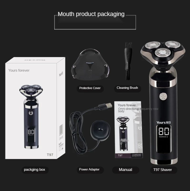 

2021 New Razor T97 3D Smart Full Body Washing, Flash Charging with Screen Display Function, Men's Electric Razor