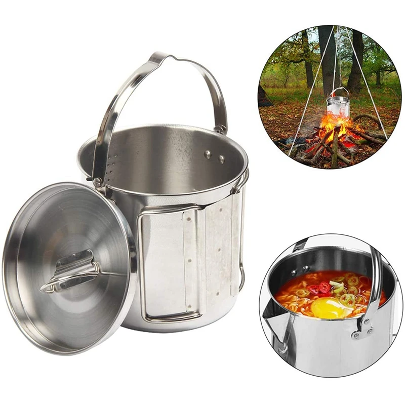 

1.2L Stainless Steel Camping Coffee Pot,Outdoor Cooking Kettle with Lid for Backpacking Picnic Camping Hiking