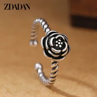 zdadan 925 silver vintage black rose flower ring for women fashion wedding party thai silver jewelry gift
