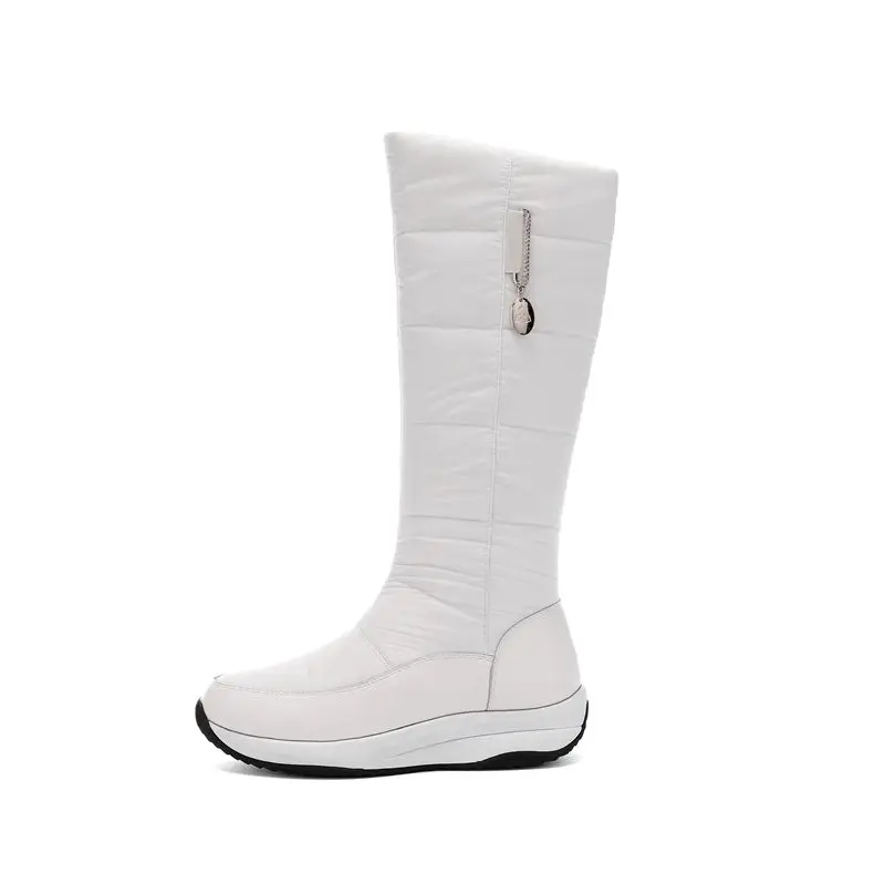 beige white ASUMER/Большие размеры 35-44, сапоги из натуральной коровьей кожи высокого качества женские теплые зимние сапоги на меху женские зимние сапоги до колена - Цвет: beige white