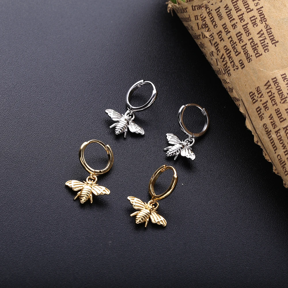 

Slovecabin 2020 New Arrival Romantic 925 Sterling Silver Honey Bee Hoop Huggies Earrings Gold Color Women Silver 925 Jewelry