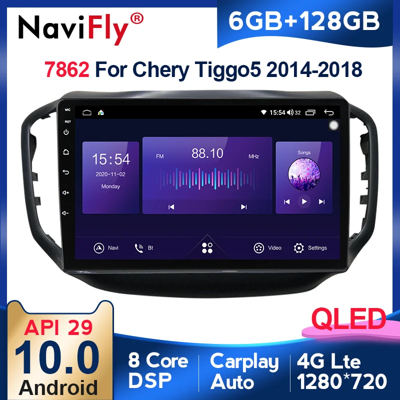 

NaviFly 7862 QLED Screen 1280*720 Android 10.0 For Chery Tiggo 5 2014 - 2020 Car Radio Multimedia Video Player Navigation GPS