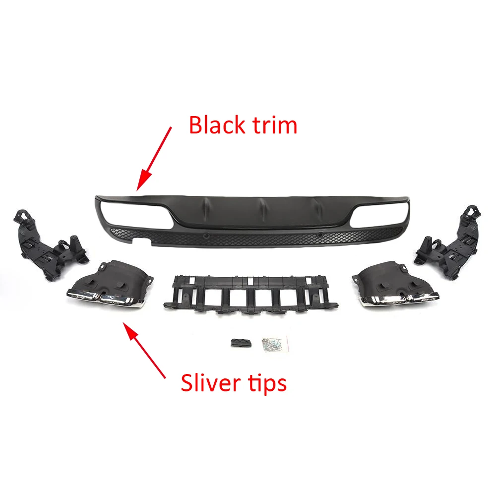 Black and silver tip Автомобильный задний бампер диффузор спойлер для Mercedes Benz W205 C180 C200 C250 C300 Спорт 4 двери C43 AMG- не для C63 - Цвет: Black and silver tip