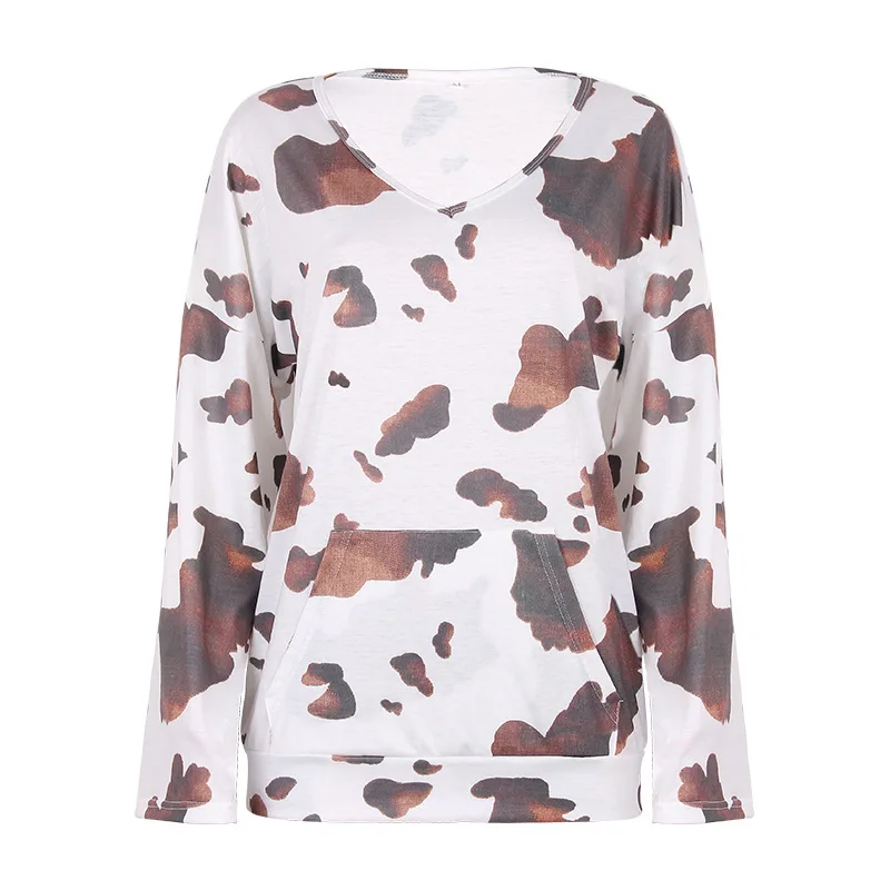 

Fashion Women's T-shirt Hot-selling Casual V-neck Pullover Camouflage Print Loose Plus Size Long-sleeved T-shirt Donsignet
