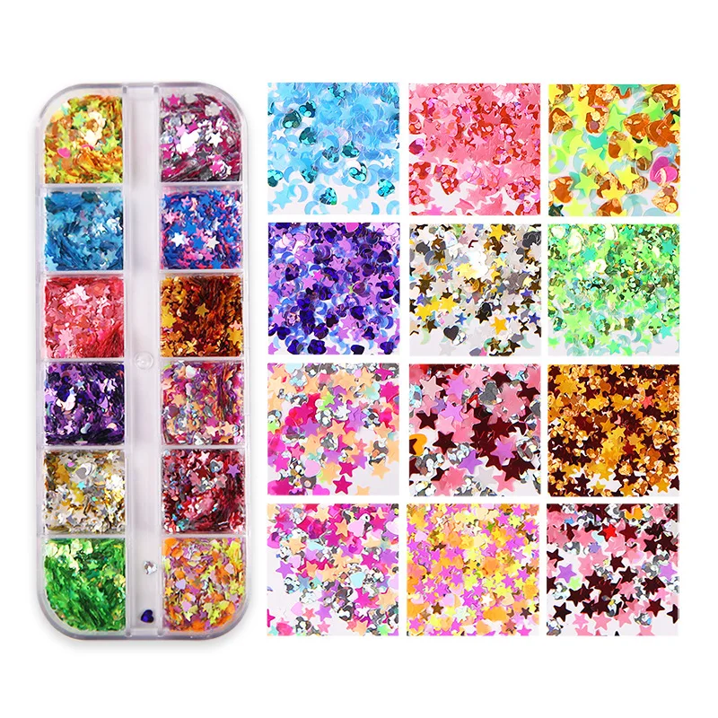 Набор из 12 пайеток для ногтей сделай сам звезда и луна смешанные блестки мягкая