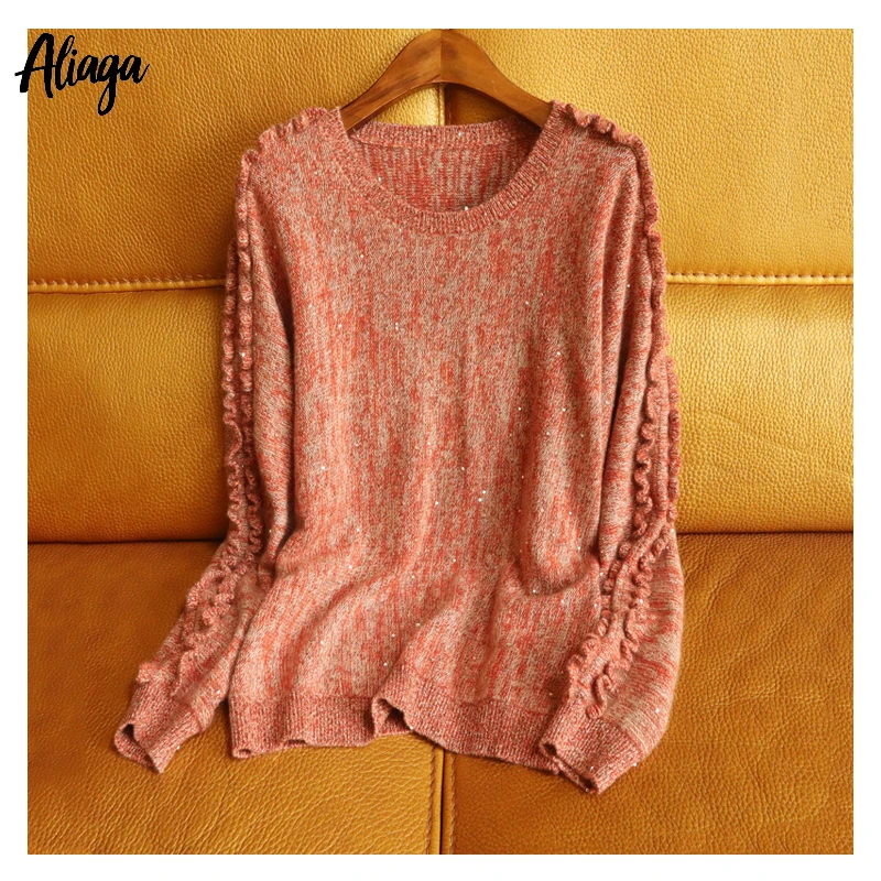 

Aliaga Autumn Winter New Styles High Quality 100% Cashmere Sweater Europe Fashion Womans Oversized Cashmere Sequins Pullovers