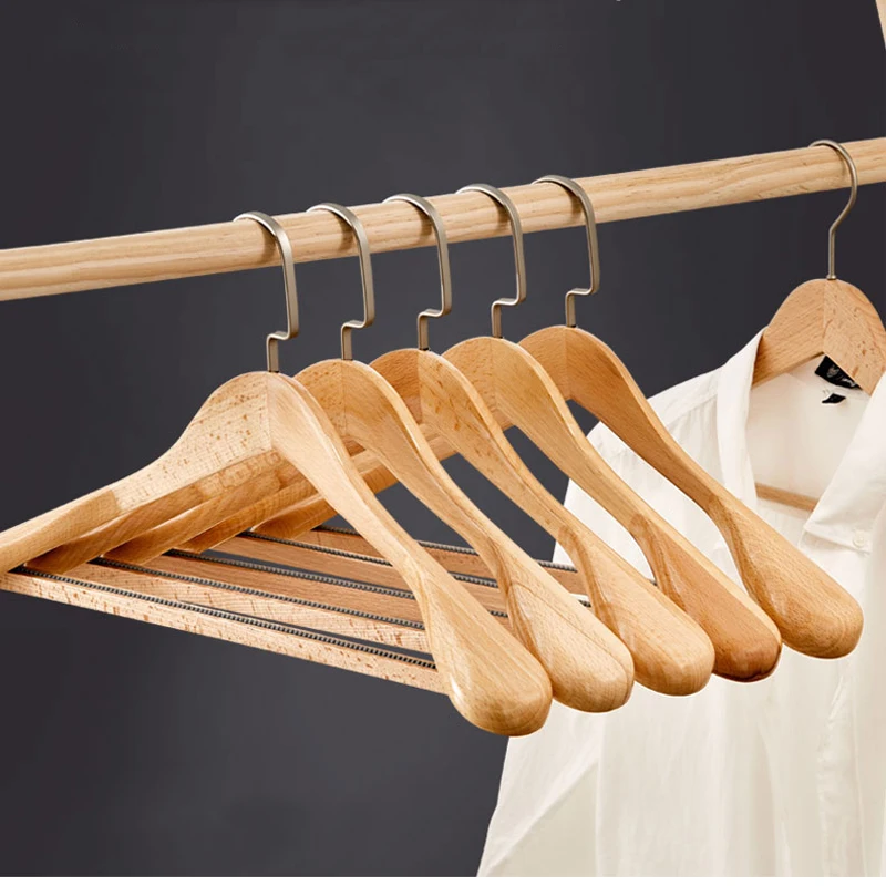 5pcs/lot Beech Wood Hangers Wooden Suits Hanger Wide Shoulder for Seamless Coat Blouses Jackets Display (30pcs or more can logo)