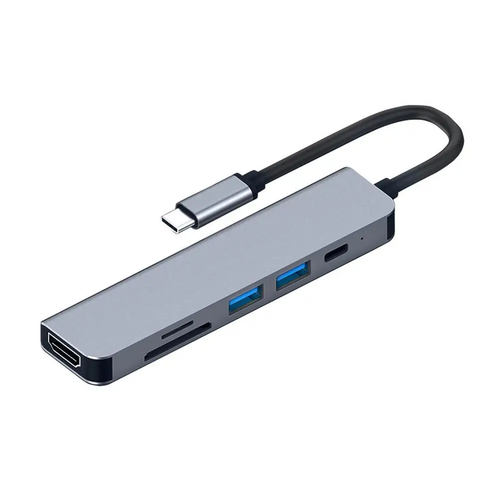 

6 In 1 USB C Hub Adapter Dongle USB C To 4KHDMI Adapter With USB2.0 USB3.0 Port SD/TF Card Reader Compatible For Laptops Gam