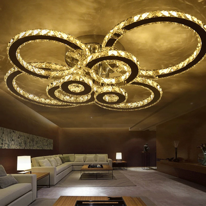 

Home Modern led crystal chandelier light Round Circle Flush Mounted Chandeliers lamp living room Lustres for Bedroom Dining room