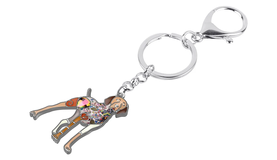 Bonsny Enamel Alloy Rhinestone Floral Doberman Dog Key chains Key Rings Car Purse Bag Decorations Keychains For Women Girls Gift