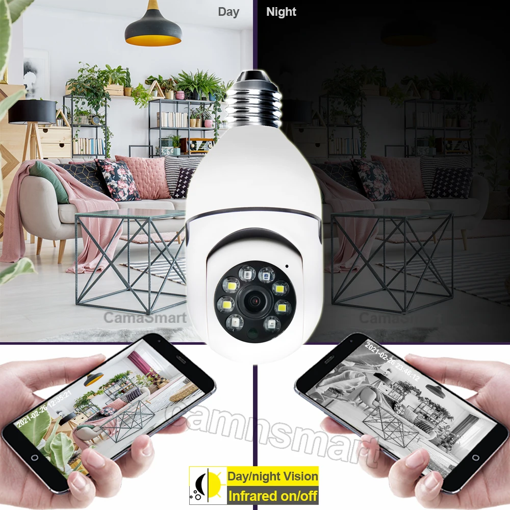 Camnsmart 3mp Wifi Camera Mini Plus E27 Tuya Smart Life Video Surveillance Bulb 1080P Full HD Security for Home Monitor | Безопасность и