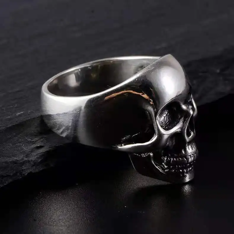 MetJakt Винтаж панк Для мужчин черепа твердый 925 пробы серебряные блестящие кольца