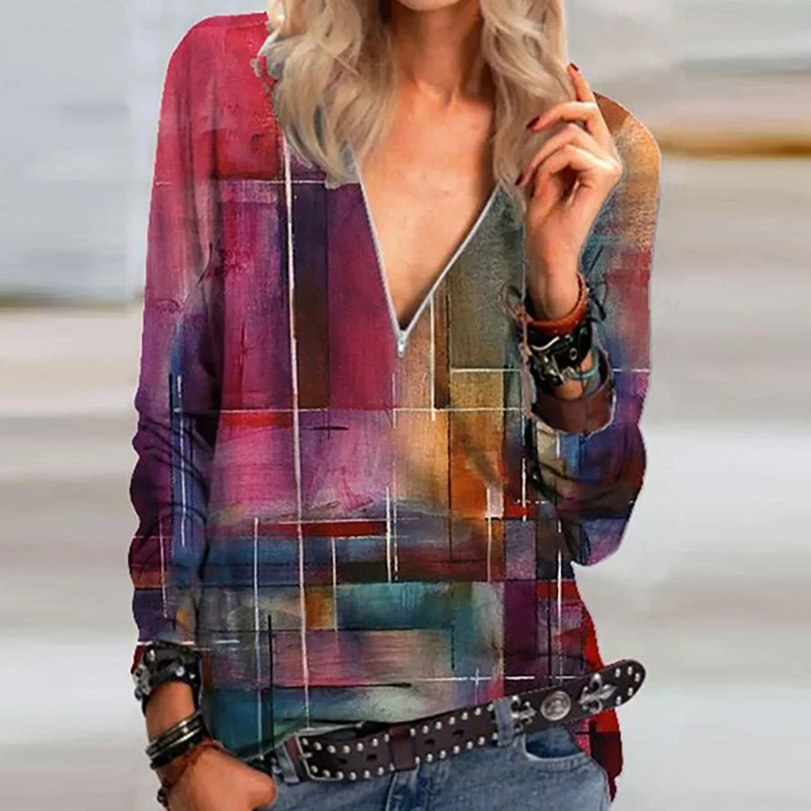 Женская Офисная рубашка размера плюс модная сексуальная с длинным рукавом и V