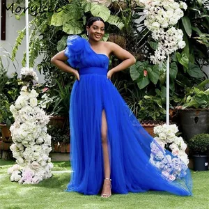 Bridesmaid Dresses One Shouder Floor Length Soft Tulle A-Line Side Slit Bridesmaid Dress Wedding Party Dresses With Zipper Back Bridesmaid Dresses One Shouder Floor Length Soft Tulle A-Line Side Slit Bridesmaid Dress Wedding Party Dresses With Zipper Back