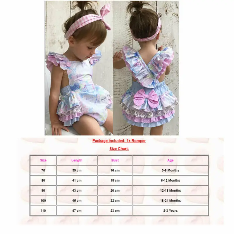 

2020 Cute Newborn Infant Baby Girl Floral Lace Print Fly Sleever Bodysuit Romper Jumpsuit Outfits Set Hot Sale