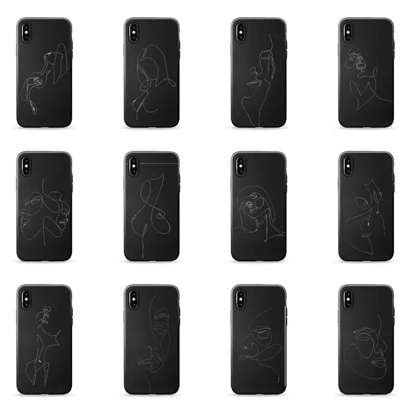 

Funny Abstract Women Face Line Phone Case for iPhone 7 8 11 12 Pro X XS Max XR Samsung A S 10 20 30 50 70 Plus pro mobile bags