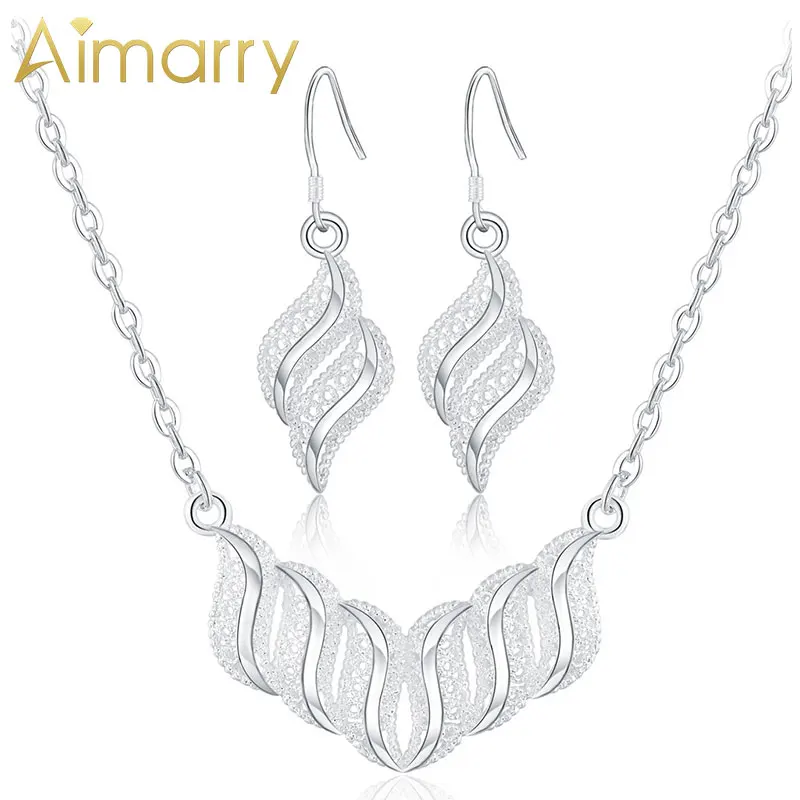 

Aimarry 925 Sterling Silver Jewelry Charm Necklace Earrings Sets For Women Engagement Wedding Fashion Jewelry