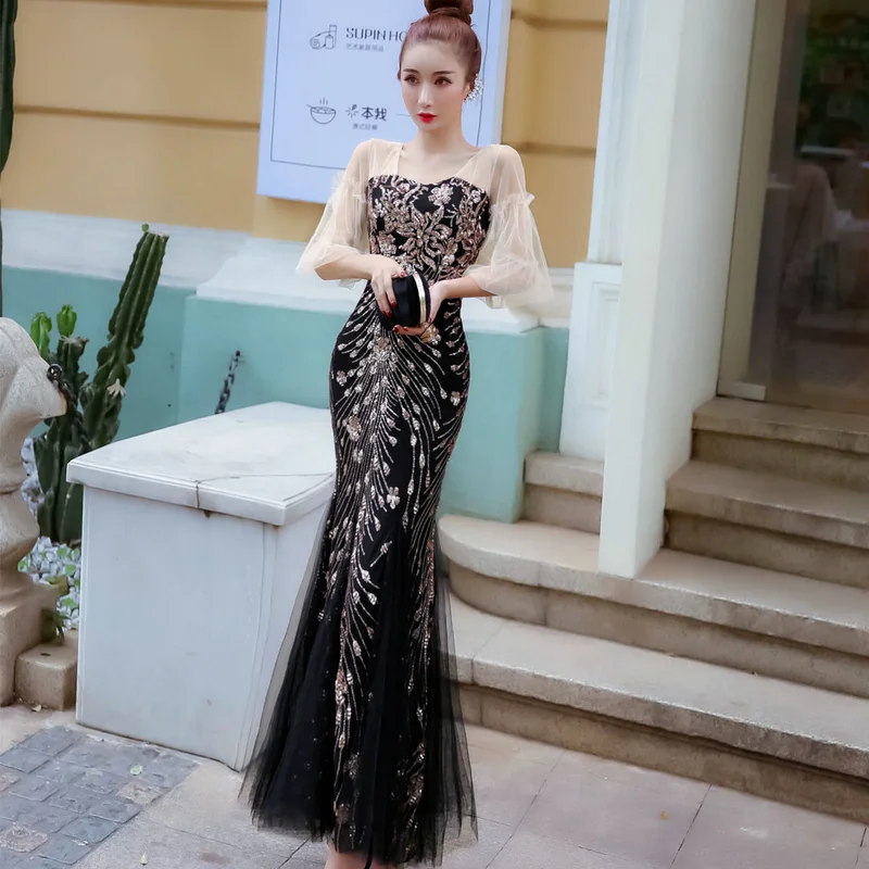 

Red High Quality Evening Dresses Long Luxury 2021 New Arrival Mermaid V Neck Half Sleeve Elegant Formal Gowns Party Dress Y699