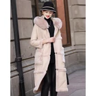 Зимнее пальто из меха ягненка, Женское пальто выше колена с большим меховым воротником, толстое теплое длинное пальто из искусственной кожи, элегантная женская верхняя одежда