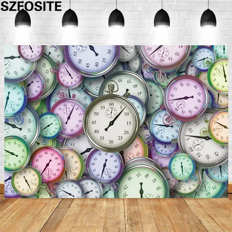

Multi-Color Sports Stopwatch Cherish Time Theme Photography Background Kids Birthday Baby Show Party Scene Decoration Backdrop