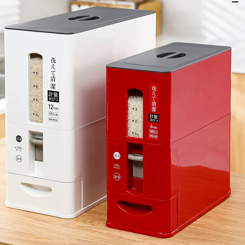 

Storage rice box sealed rice cylinder white transparent food storage bucket 6/12kg five grain food storage jar grain distributor