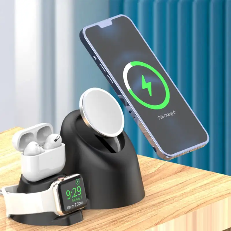 mobile phone wireless charger holders for iphone iwatch airpods wireless charging stand silicone magnetic charger station holder free global shipping
