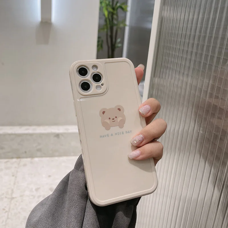 New phone case cute bear cartoon cover for iphone 12 mini 11 13 pro max 7 plus 8 x xs max xr silicone protective capa shell