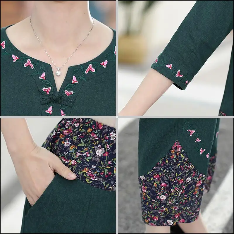 

Embroidery Chinese Style Tang Suit women 1/2 Sleeve Shirt&Pants Traditional Clothes summer cotton linen sets