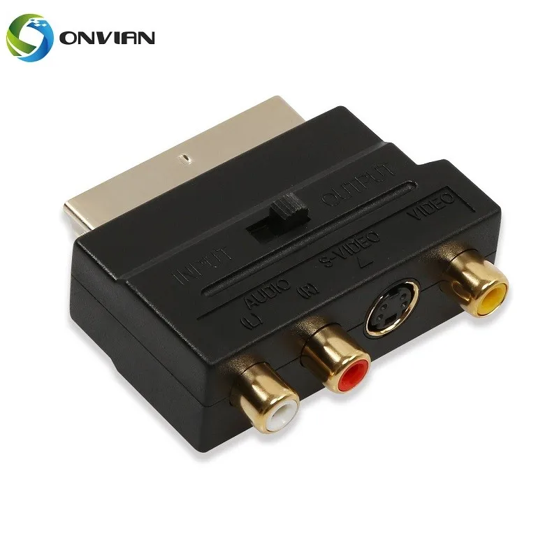 Onvian 20 контактов Scart штекер на 3 RCA розетка AV tv аудио S-видео адаптер Разъем