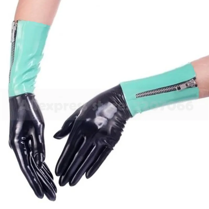 Черные и голубые латексные короткие перчатки резиновые фетиш для вечерние с
