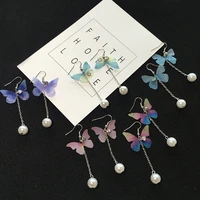 korean dragonfly earrings super fairy butterfly wings temperament tassel earrings long pearl earrings earrings wholesale