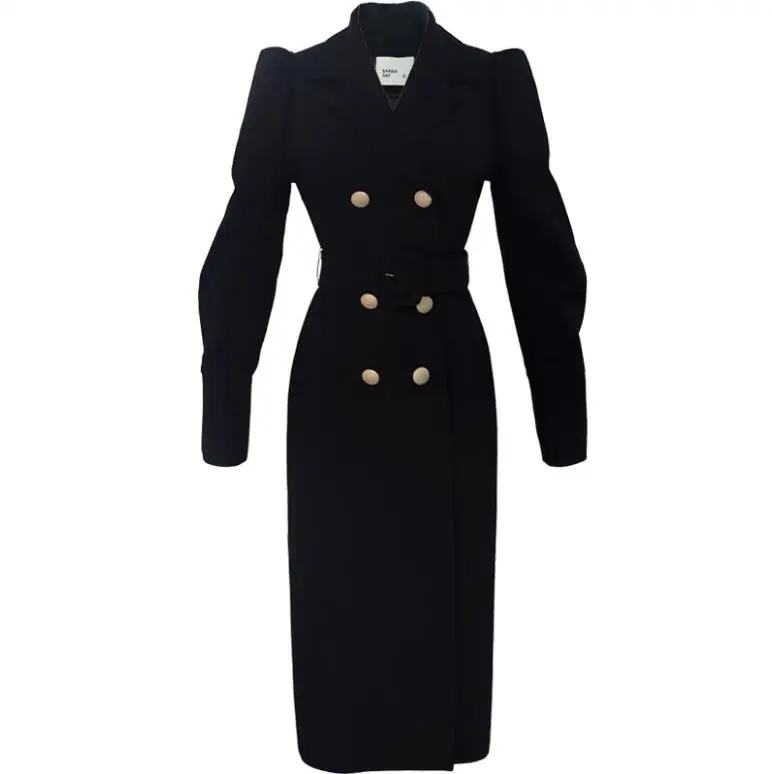 

Fashion Designer Women Office OL Trench Coat Autumn Winter Turn Down Collar double-breasted Female Long Sashes Outerwear r2202