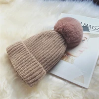korean winter beanies hats for women wool knitted warm thicken pompon caps fashion