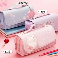 pencil box storage box cute pink cartoon pencil box suitable for female students kawaii stationery gift bag rubber holder