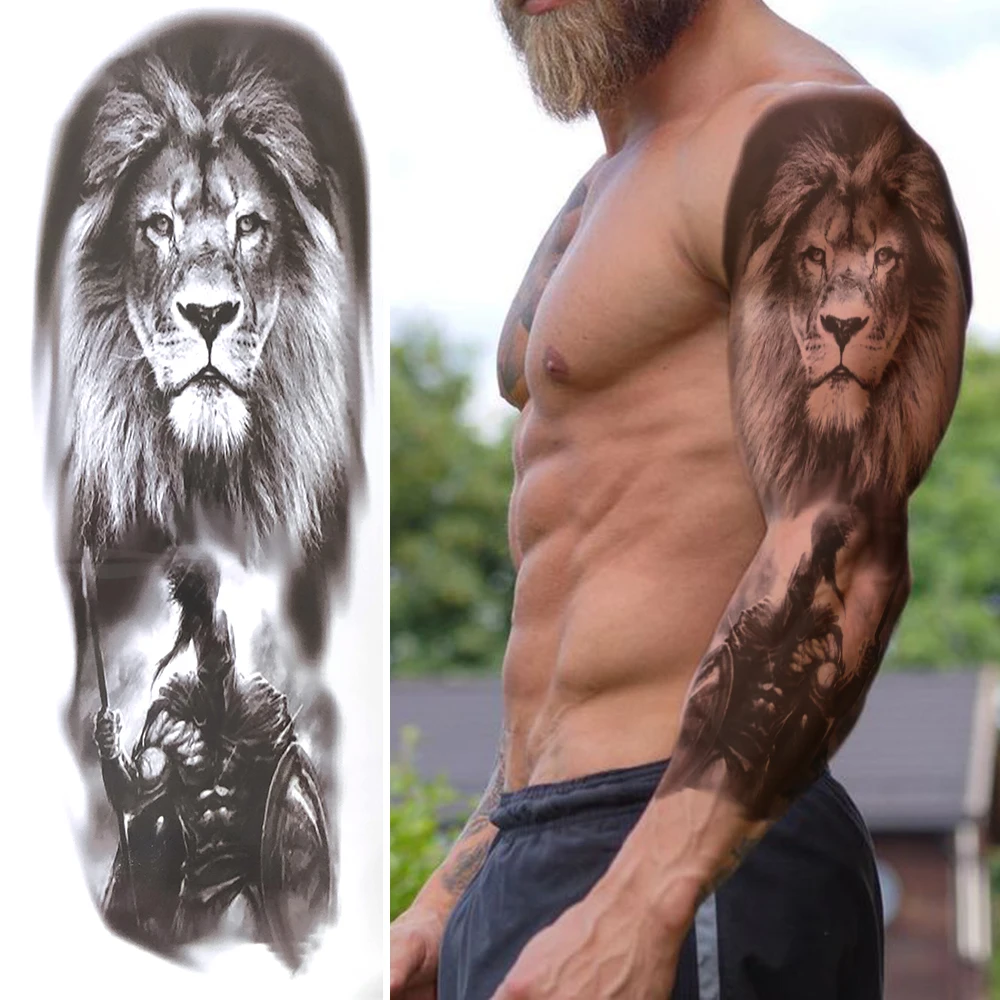 

3D Devil Eye Lion Temporary Tattoos Sleeves For Men Adults Wolf Shark Snake Lion Fake Tattoo Sticker Waterproof Full Arm Tatoos