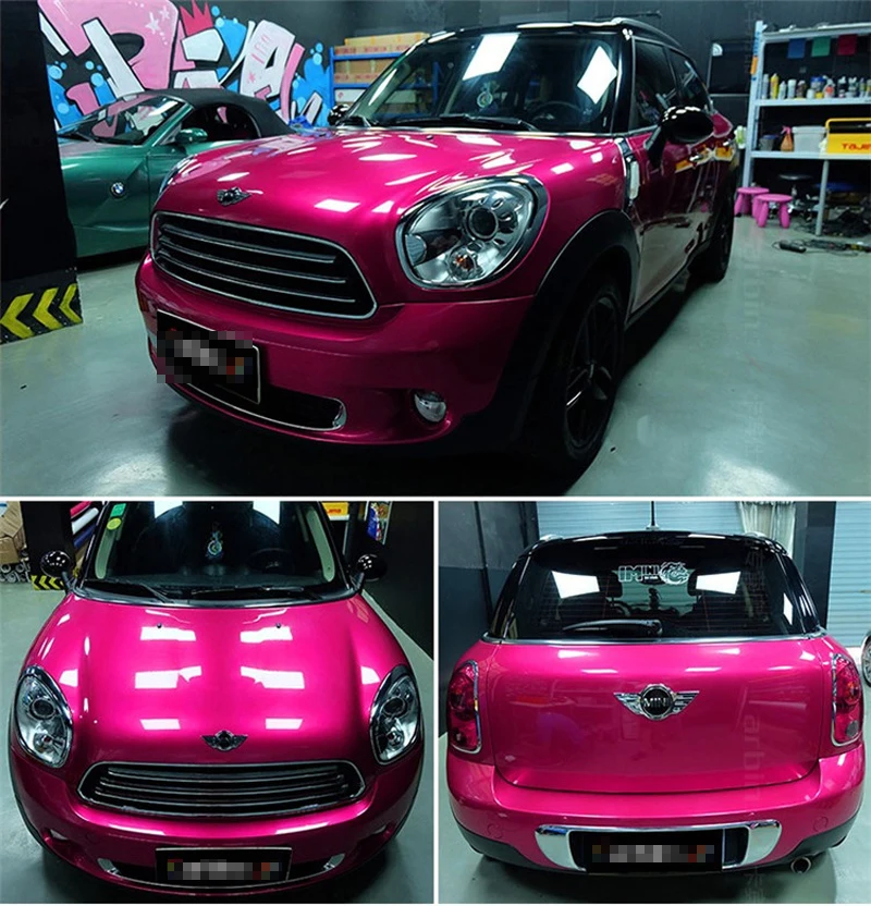 Розово-красная глянцевая яркая металлическая виниловая пленка для автомобиля